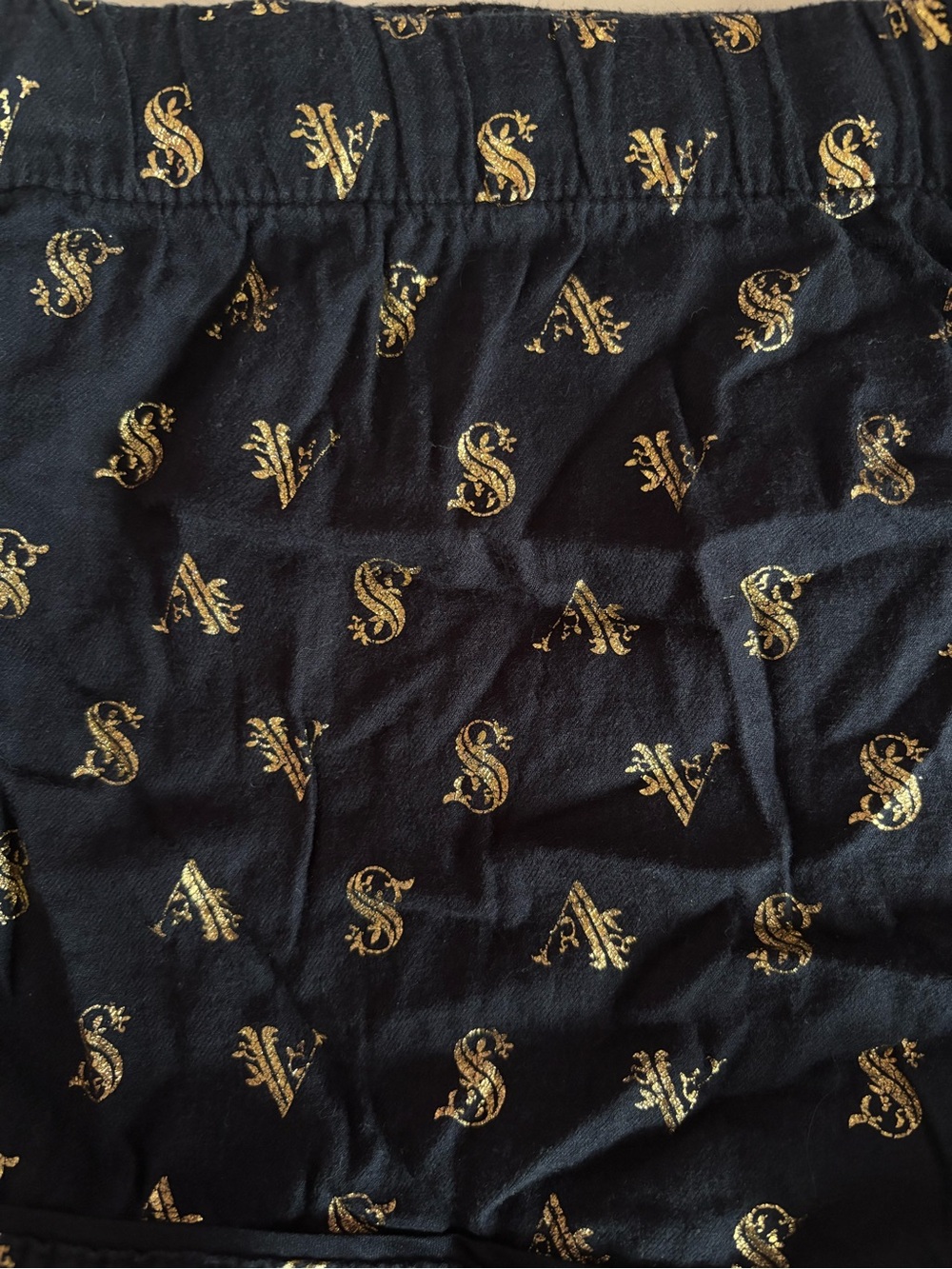 Victoria's Secret Large Navy Gold Monogram Cotton Pajama Sleep Shorts Tie Waist - Picture 2 of 13